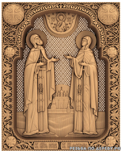 Резная икона Святой Пётр и Святая Фервония #2 из дерева